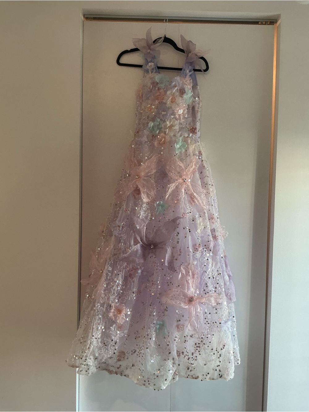 Girls Lavender Floral Tulle Party Dress